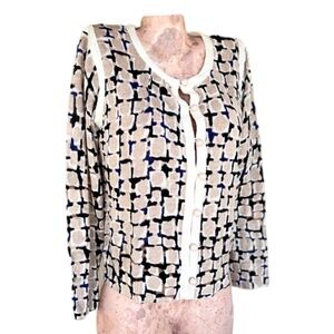 Nic + Zoe Time Abstract Square Navy/Cream Pattern Print Shrug Size L
